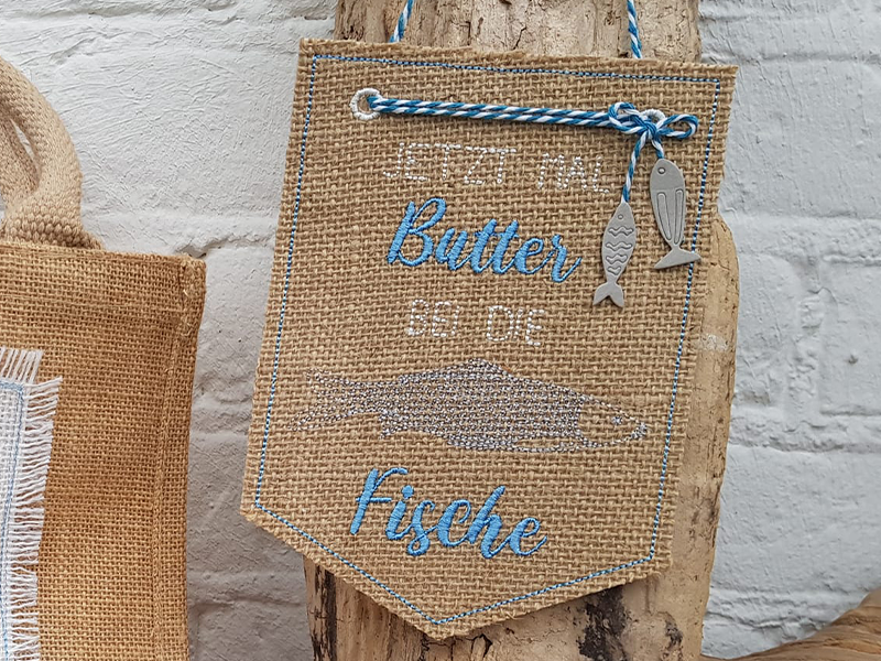 Wimpel Butter bei die Fische - ITH-Stickdatei